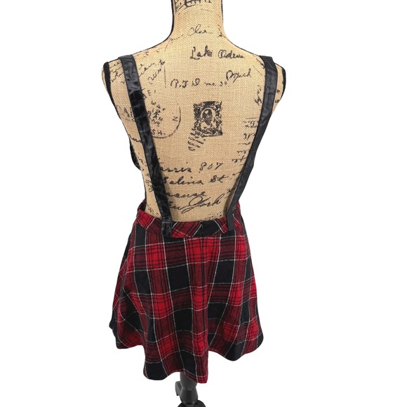 Punk Rave Red Black Plaid‎ Suspender Mini Skirt S Emo Retro Flannel Goth Punk - Picture 2 of 9